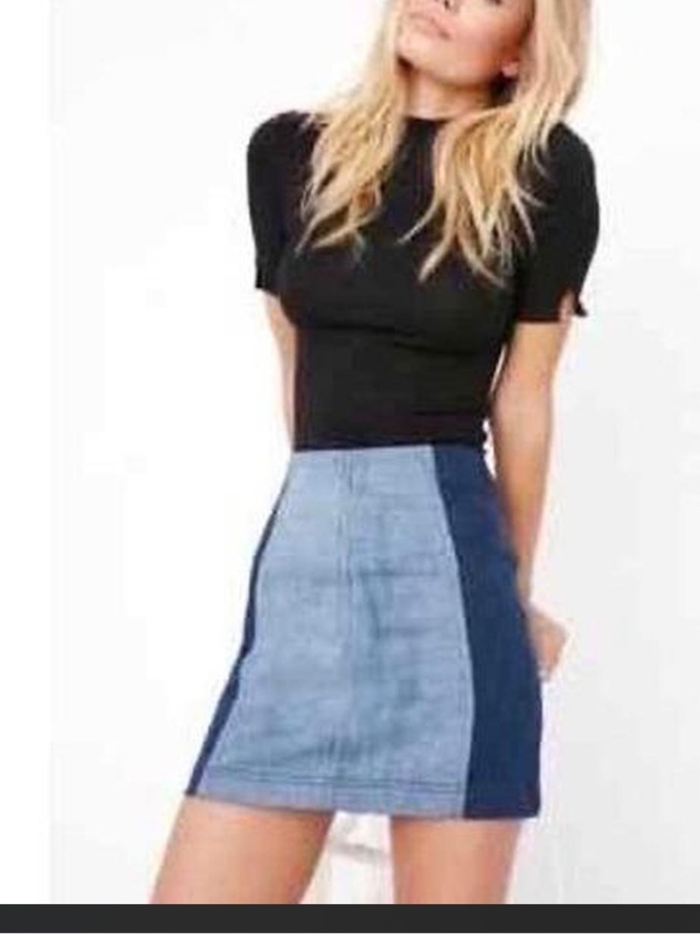 Free People Two-Tone Blue Denim Mini Skirt